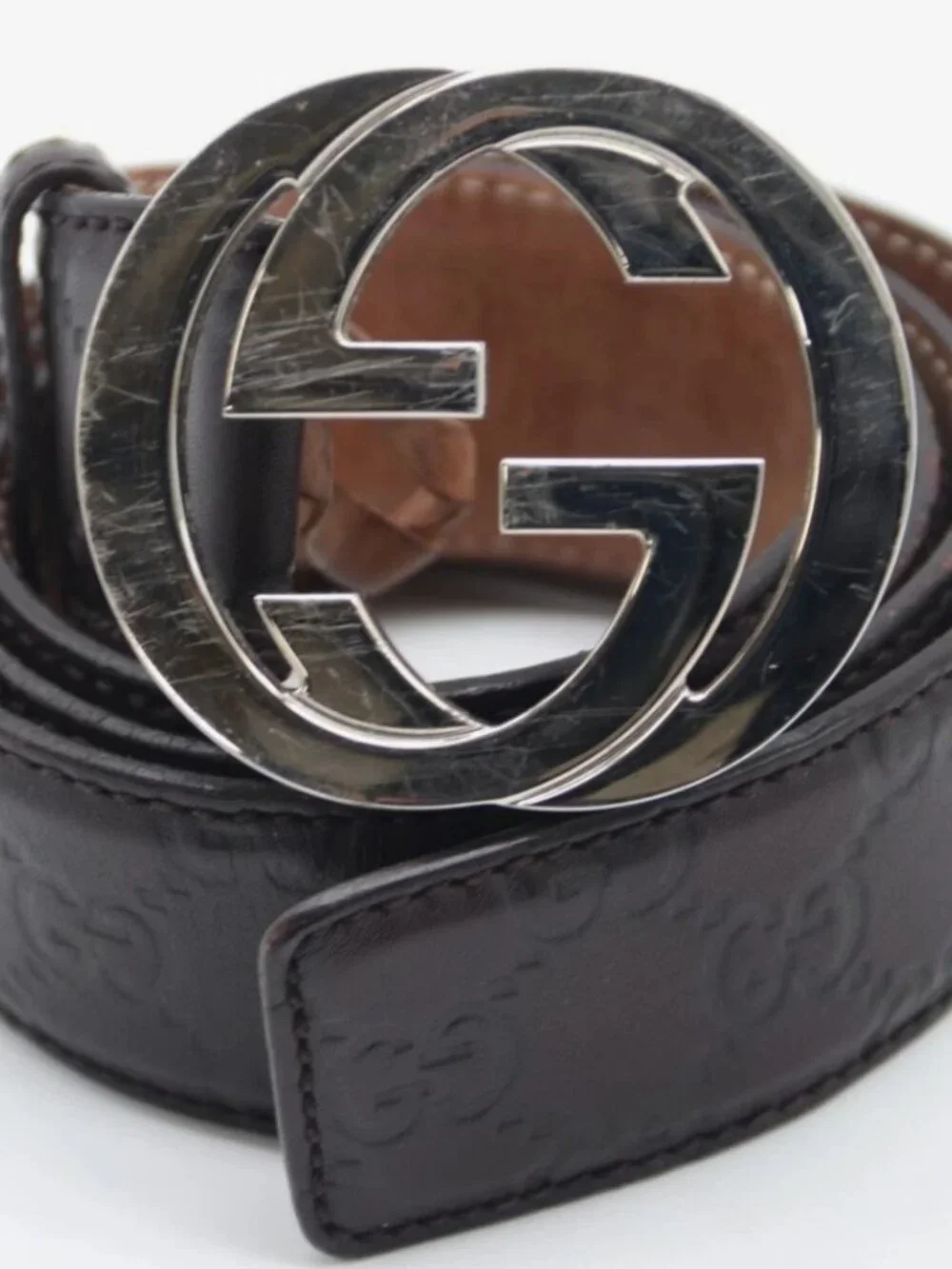 Gucci Dark Brown Guccissima Leather Interlocking G Buckle Belt - 114984 / 100-40